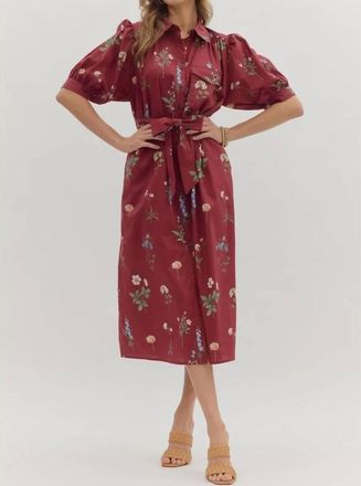 Entro Floral Dress In Burgundy