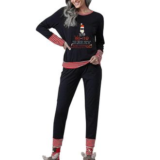 Generic Matching Christmas Pyjamas Long Sleeve Loungewear Womens Christmas Loungewear 2pcs Sleepwear Pajamas Set Womens Chrimas Pajamas Set Family (Black, M)
