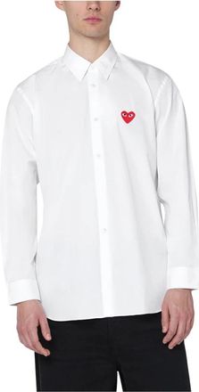 Comme Des Gar&ccedil;ons Shirt Red Heart - Heren - Casual Overhemden - Wit - S - Katoen - Overhemden