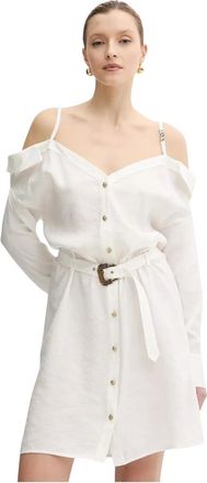 Versace Jeans Couture Kleedjes, Dames, Wit, S, Polyester, Mini Shirt Dress