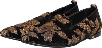 Dolce & Gabbana Black Floral Embroidery Men Loafers Mens Shoes (Pre-Owned)