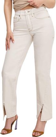 Good American Good Boy Split Hem Petite Straight Leg Jeans in Pearl001 at Nordstrom, Size 00P