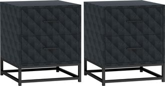 HOMCOM Bedside Table Set of 2 - Nightstand with 2 Drawers - Steel Legs - Black | TJ Hughes