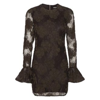Rotate ROTATE Birger Christensen, Short Dresses, female, Brown, Size: XS 3D Flower Ls Mini Dress