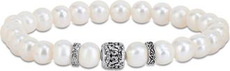 Amour 8-9mm Cultured Freshwater Pearl Stretchable Bracelet with Silvertone Rondelles - 9 in