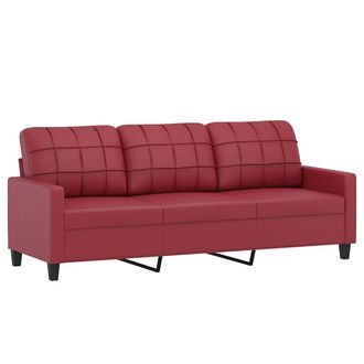 vidaXL Sof&aacute; De 3 Plazas De Cuero Sint&eacute;tico Rojo Vino 180 Cm Vidaxl