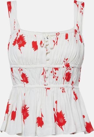 Self Portrait Off-White/red Floral Print Stretch Crepe Wild Daisy Top