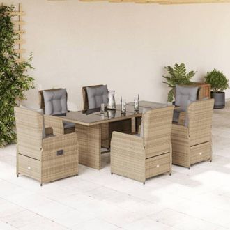 vidaXL Set Comedor De Jard&iacute;n 7 Pzas Con Cojines Rat&aacute;n Sint&eacute;tico Beige Vidaxl