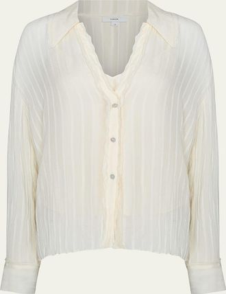 Vince Crushed Stripe Long-Sleeve Blouse