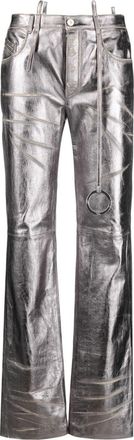 The Attico distressed straight-leg leather trousers - women - Viscose/Lamb Skin/Cotton - 38 - Silver