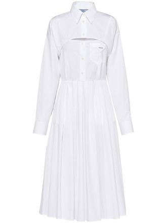 Prada pleated-skirt poplin shirtdress - White