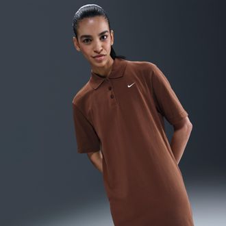 Nike Womens Nike Sportswear Essential Short-Sleeve Polo Dress in Brown | HV2498-265