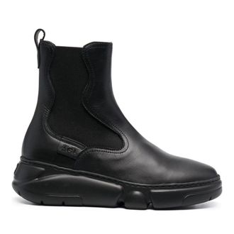 AGL Black Patty Leather Elastic Panel Wedge Boots