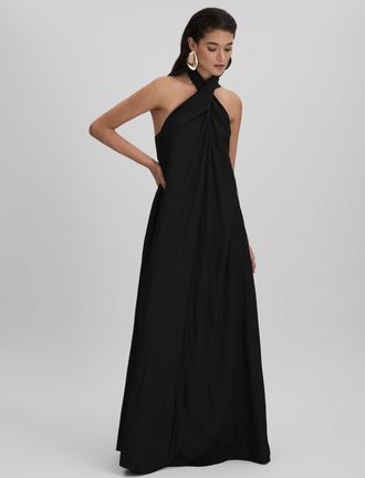 Reiss Womens Black Halter Neck Maxi Dress, Size: 4