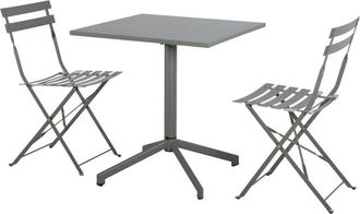 Sweeek Square folding metal garden table + 2 seats Khaki Green 70x70x74 cm - Chiara