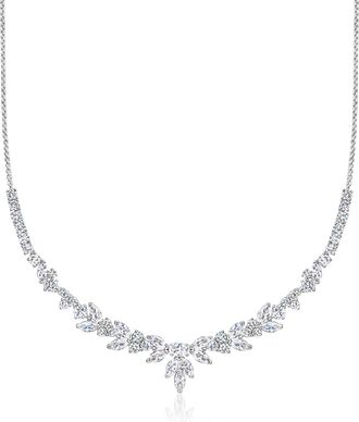 Ross-Simons Rhodium-Plated Floral Necklace With Czs