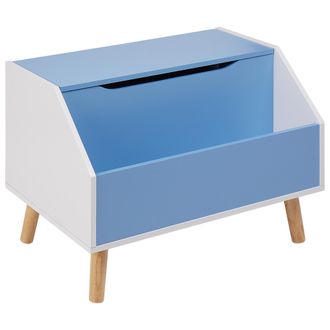 Beliani Armario Caja Mdf Madera De Caucho Patas Con Tapas Ba&uacute;l Infantil Con Estante Azul Casper
