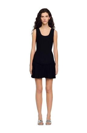 Sandro Short knit dress with ruffle in Black at Nordstrom, Size 40 Eu