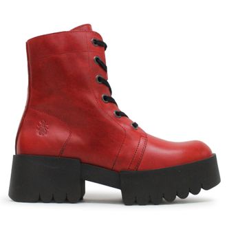FLY London ELVU140FLY Rug Leather Womens Ankle Boots - Red - Size:UK 7