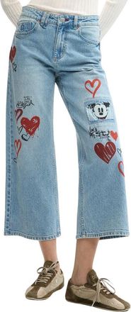 Desigual Printed Wide Leg Jeans in Medium Blue at Nordstrom, Size 34