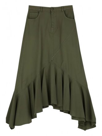 Dixie Womens Frayed Hem Hi Low Ruffle Skirt In Military