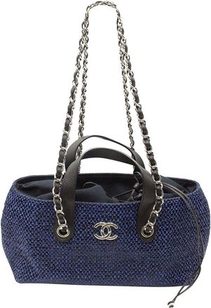 Chanel Blue Raffia Small 2 Way Bag (Authentic Pre-Loved)