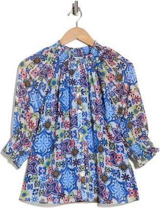 Ramy Brook Mai Smocked Button Front Top in Multi Medallion Print at Nordstrom Rack, Size X-Small