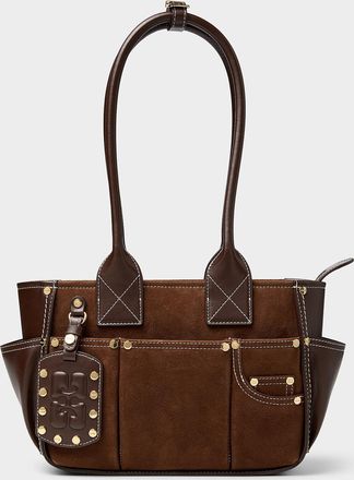Ganni Womens Posy leather and suede shoulder bag