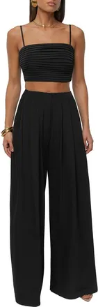 JLUXLABEL Serenade Crop Top & Wide Leg Pants in Black at Nordstrom, Size Medium