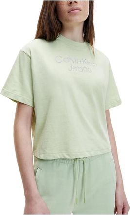 Calvin Klein Geborduurde T-shirt - Dames - T-shirts - Groen - L - Katoen - Tops