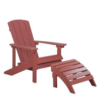 Beliani Silla De Jard&iacute;n Roja De Madera Sint&eacute;tica Con Reposapi&eacute;s Resistente A La Intemperie Estilo Moderno Adirondack