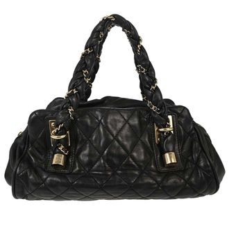 Chanel Lady Braid Bowler Quilted Distressed Calfskin Black Leather Handbag (Pre-Owned)