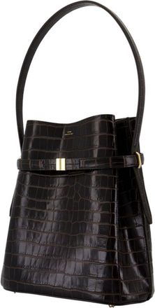 Toteme Womens Crocodile-Embossed Leather Top Handle Bag Black Cowhide