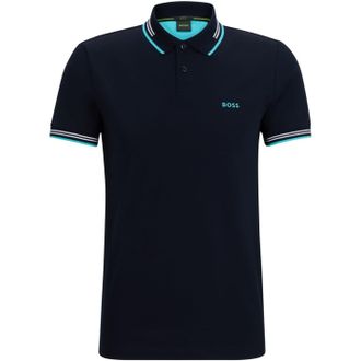 HUGO BOSS Mens Hbg Paul Polo Contrast Striped Trim Shirt in Dark Blue 404 - Size Small