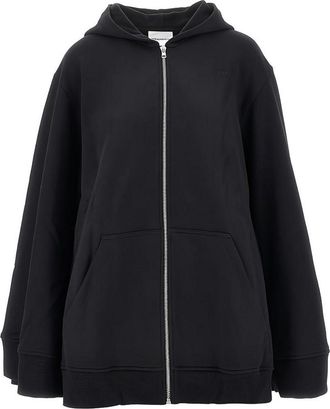 7 For All Mankind Black Oversized Cotton Zip-Up Hoodie