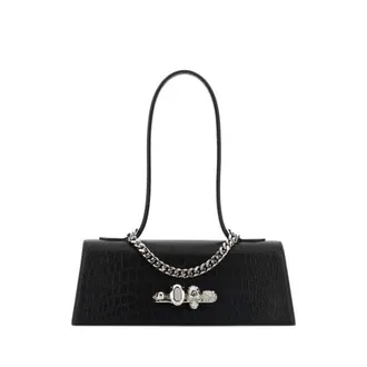 Alexander McQueen Black Leather Jewelled Shoulder Bag Blacksilver Borse A Mano