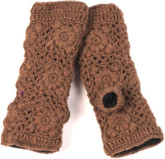 Nirvanna Designs Flower Crochet Handwarmers in Mud at Nordstrom