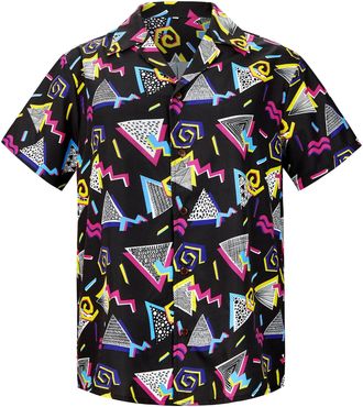 Generic 1 80s Geometric Black 80s Costume 80s Clothing for Men 80s Shirts for Men Funny Vintage 90s Outfit Retro Disco Shirt Mens Shirts4133