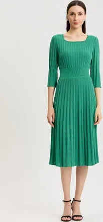 Ming Wang Linear Pointelle Tonal Knit Fit-N-Flare Midi Dress in Kelly Green at Nordstrom, Size X-Small