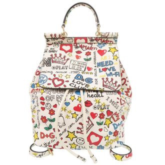 Dolce & Gabbana Sicily Multi-Color White Leather Backpack (Pre-Owned)
