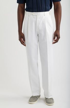 Berle Pleated Twill Pants in White at Nordstrom, Size 34