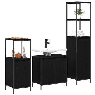Berkfield Home Modern 3 Piece Bathroom Furniture Set Black Oak Engineered Wood