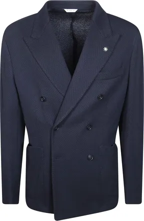 Manuel Ritz Giacca DP Spigato Double-Breasted Herringbone Blazer