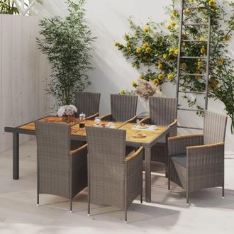 vidaXL Set De Comedor De Jard&iacute;n 7 Pzas Y Cojines Rat&aacute;n Sint&eacute;tico Gris Vidaxl