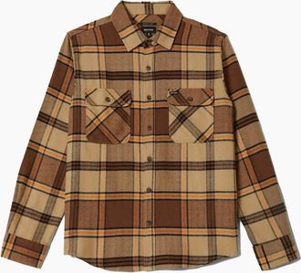 Brixton Mens Brixton Sand/Pinecone/Solar Orange Bowery L/S Flannel Shirt - Brown - Size: 42/Regular