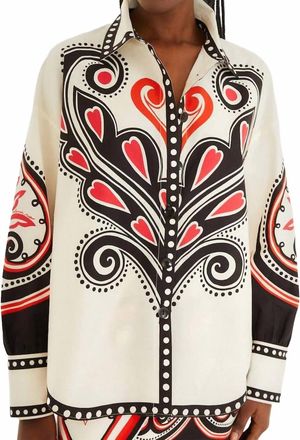 Farm Rio Graphic Ainika Organic Cotton Shirt In White