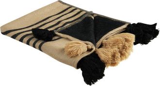 Beliani Manta De Acr&iacute;lico Beige Negro 130 X 170 Cm Poli&eacute;ster Colcha Flecos Thaprek