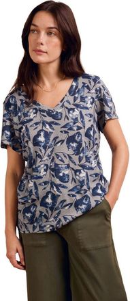 Celtic & Co. Relaxed V-Neck Linen Blend T-Shirt in Mid Blue Leaf at Nordstrom, Size 14
