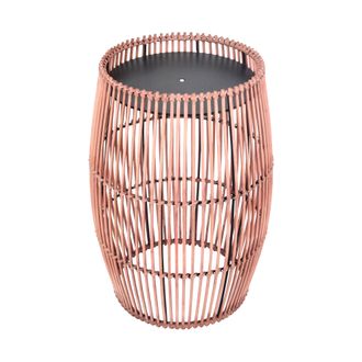 Teamson Home Muebles De Jard&iacute;n Para Exteriores, Peque&ntilde;o, Redondo, Para Patio, Mesa Auxiliar, Soporte Para Plantas En Mimbre De Bamb&uacute; Con Parte Superior De Metal, M