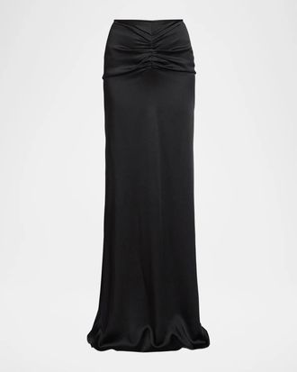 Victoria Beckham Isabella Satin Ruched Maxi Skirt